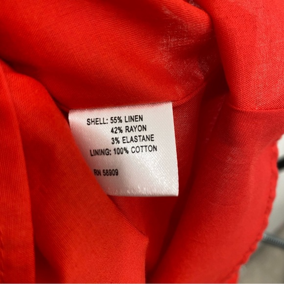 Antonio Melani Solid Red Linen Surplice V-Neck Short Puff Sleeve Wrap Tie Dress - Picture 15 of 15